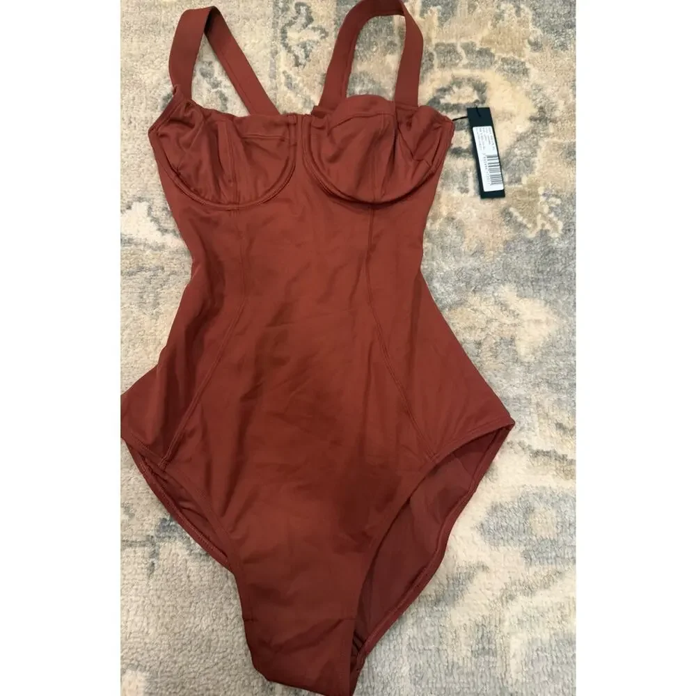 TA3 The Lifty Cooper Brown One Piece Underwire Swimsuit Sz Small B/C Cup NWT